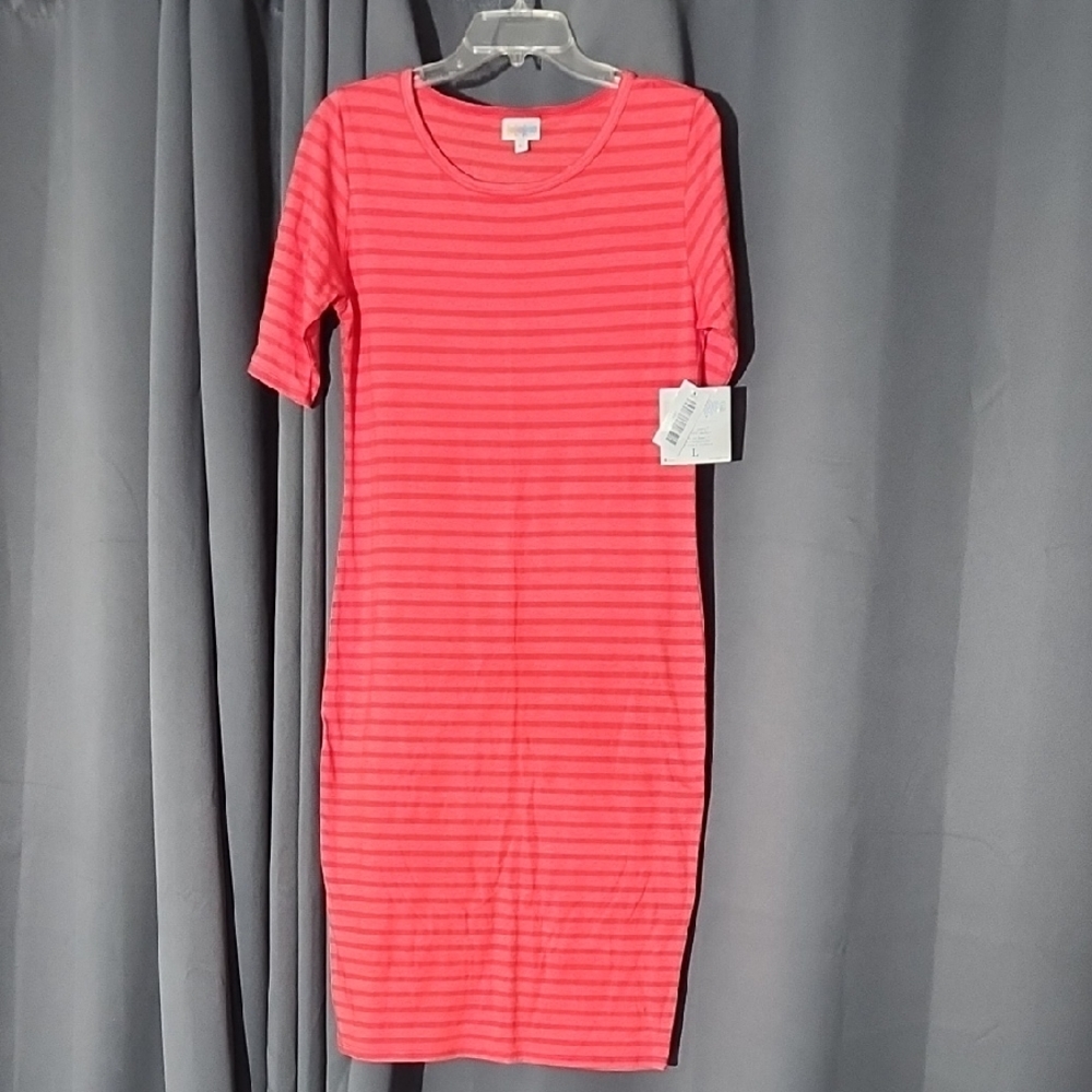 LuLaRoe Coral Striped Midi Dress